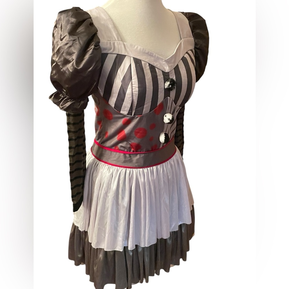 Creepy Clown Woman Dress Puff Sleeves Halloween Costume Cosplay Adult Size Large - Picture 6 of 15